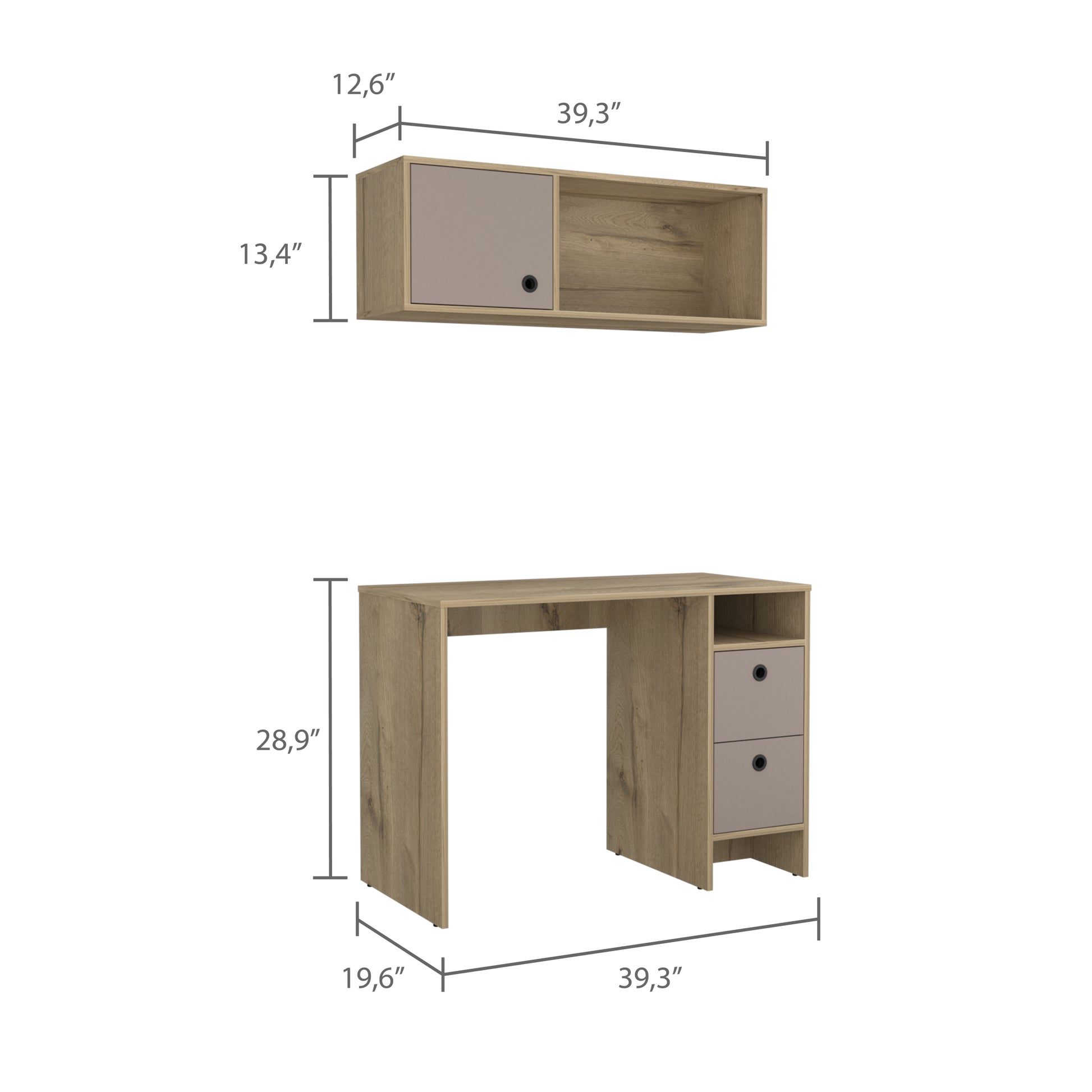 Light Oak And Taupe 2 Shelf 3 Drawer 2 Piece Office Set Light Oak Particle Board