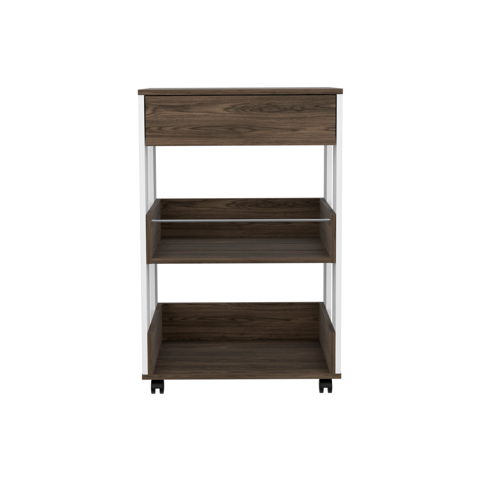 White And Dark Walnut 1 Drawer 2 Shelf Kitchen Cart With Caster Brown Particle Board