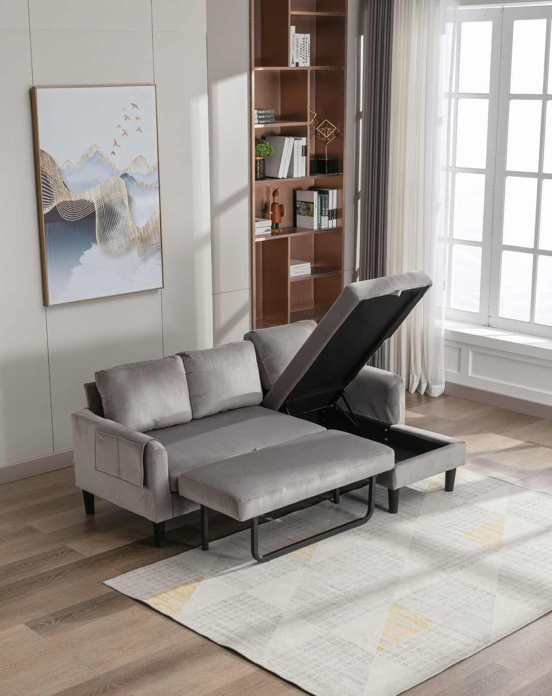 United We Win Sectional Sofa Reversible Sectional Sleeper Sectional Sofa With Storage Chaise Gray Polyester