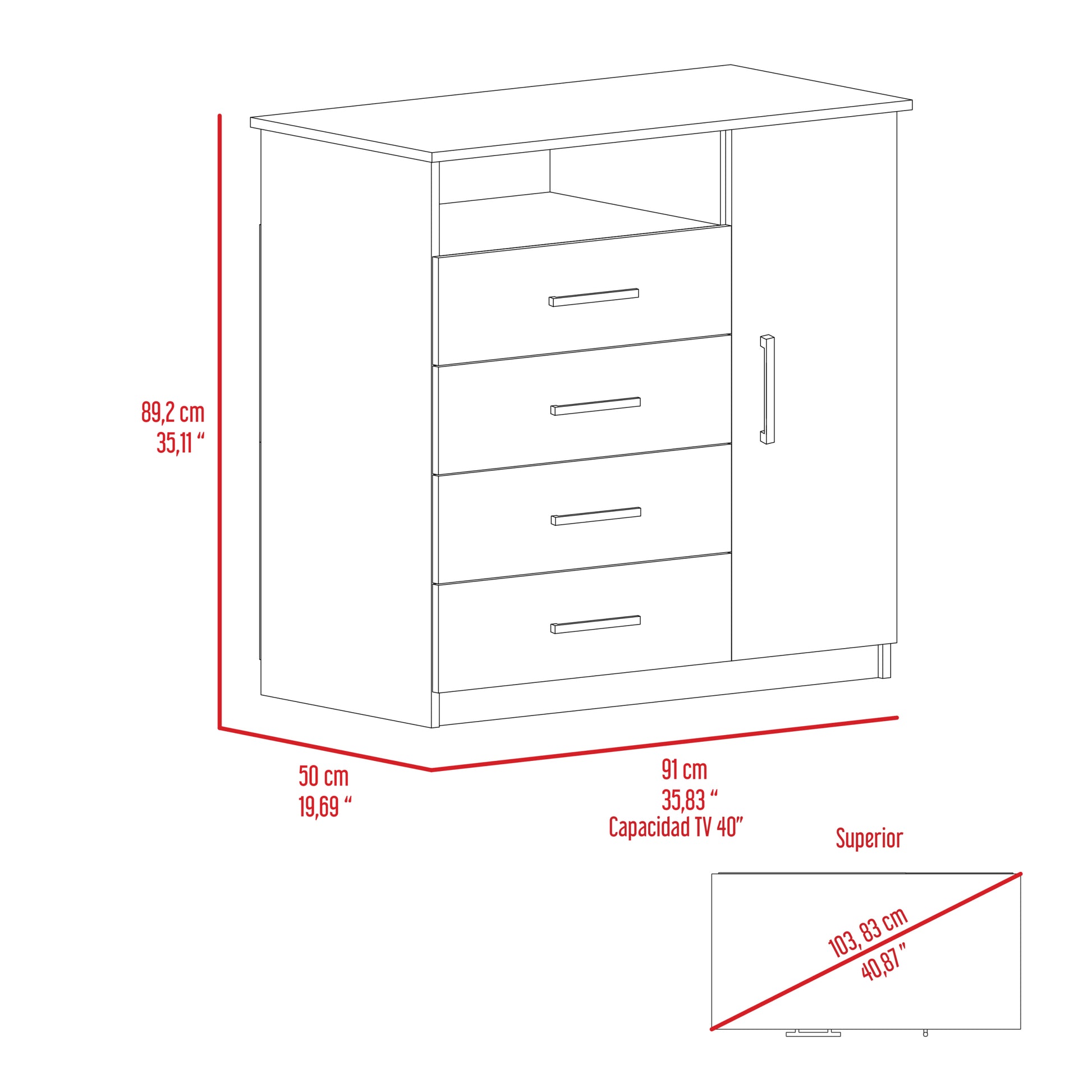 Baylon 4 Drawer 1 Shelf Dresser Smokey Oak And White White Particle Board