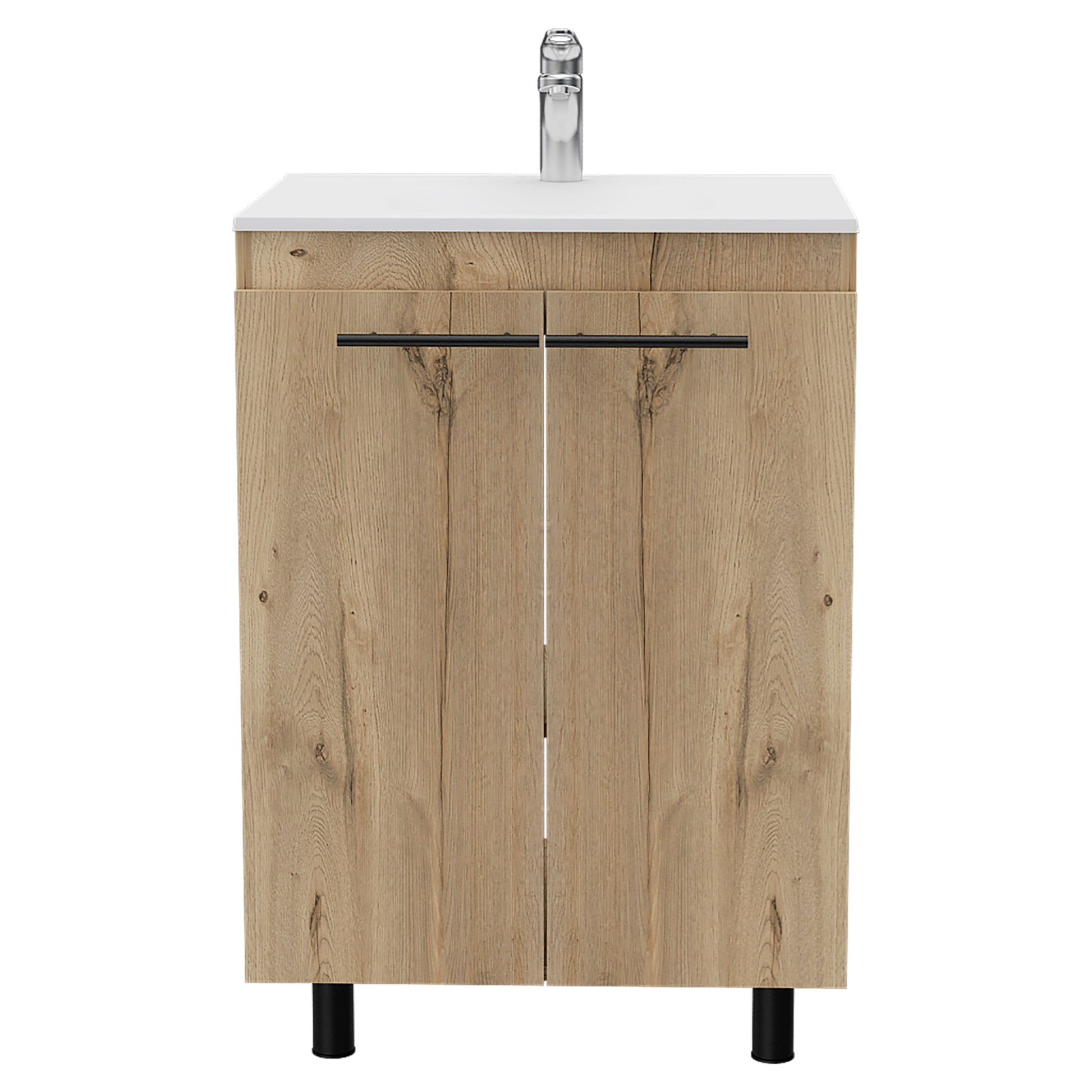 Light Oak 2 Door Rectangle Freestanding Vanity Cabinet Light Oak Particle Board