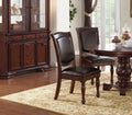 Majestic Classic Formal Dining Room Table And 4X Side Chairs Brown 5Pc Set Dining Table Pedestal Base Round Table Faux Leather Brown Brown Dining Room Luxury,Traditional Rubberwood Rubber Wood