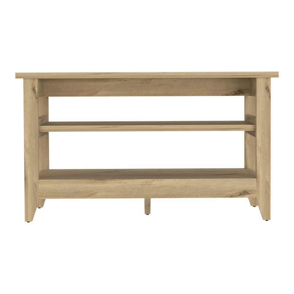 Light Oak 2 Shelf Rectangle Storage Bench Light Oak Particle Board