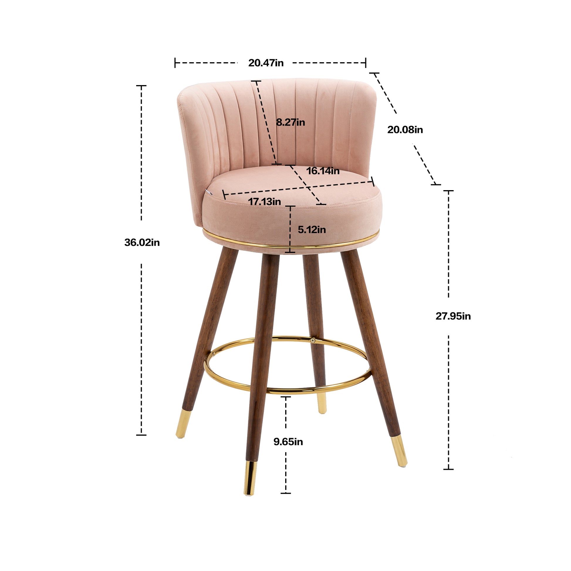 Coolmore Counter Height Bar Stools Set Of 2 For Kitchen Counter Solid Wood Legs With Fabric With A Fixed Height Of 360 Degrees Pink Solid Wood
