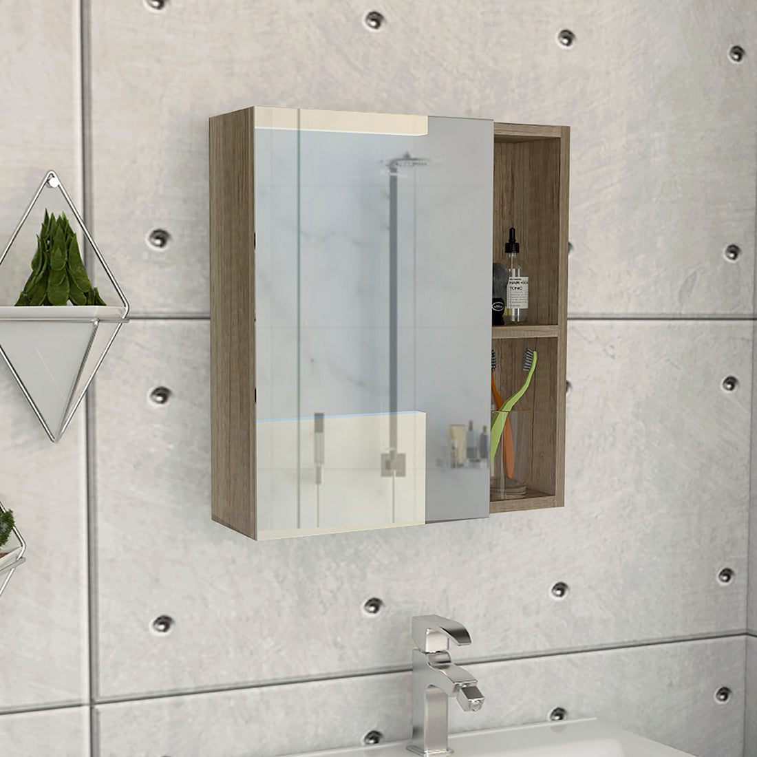 Whirlwind 1 Shelf Rectangle Medicine Cabinet With Mirror Light Oak Light Oak Particle Board