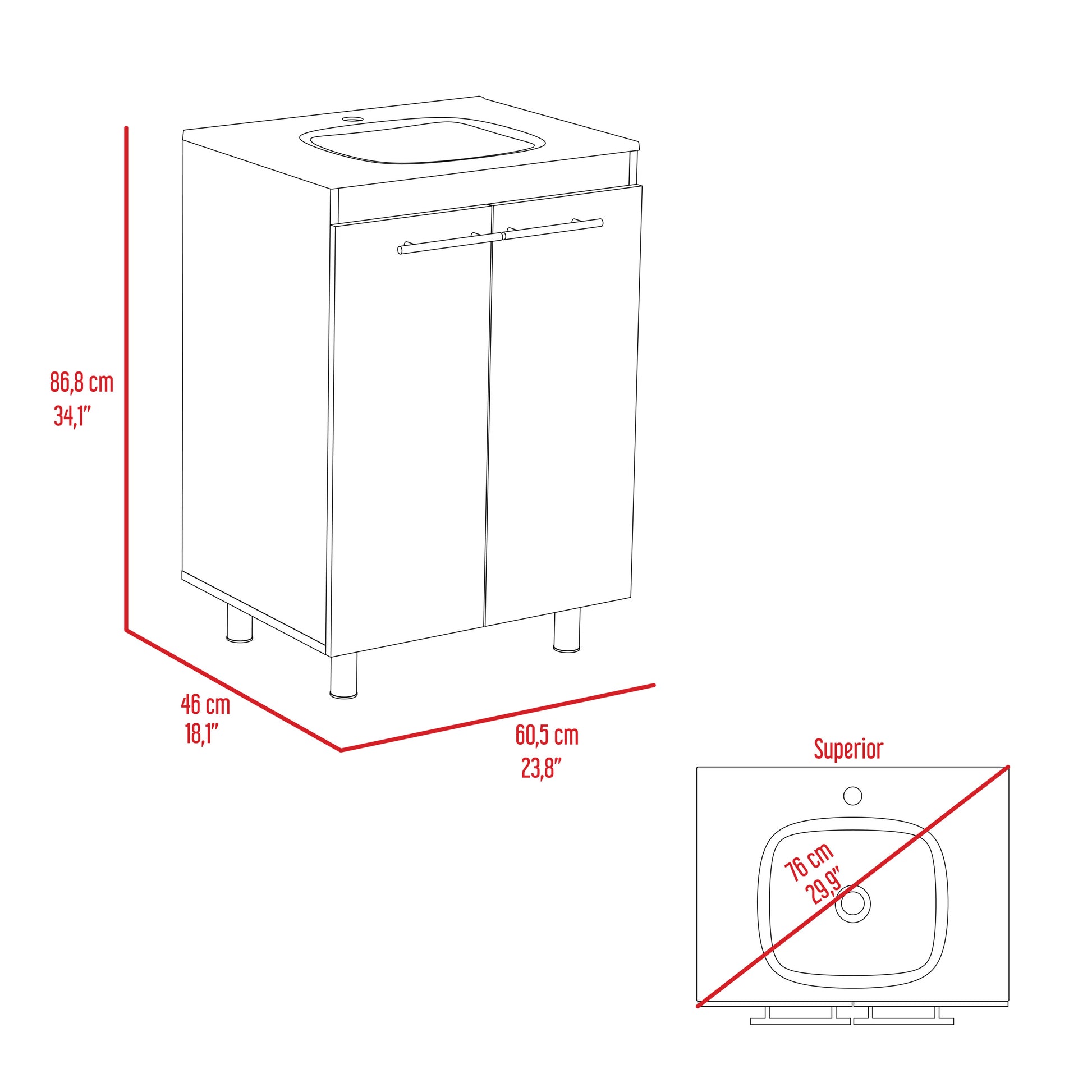 Sienna 2 Door Rectangle Freestanding Vanity Cabinet White White Particle Board