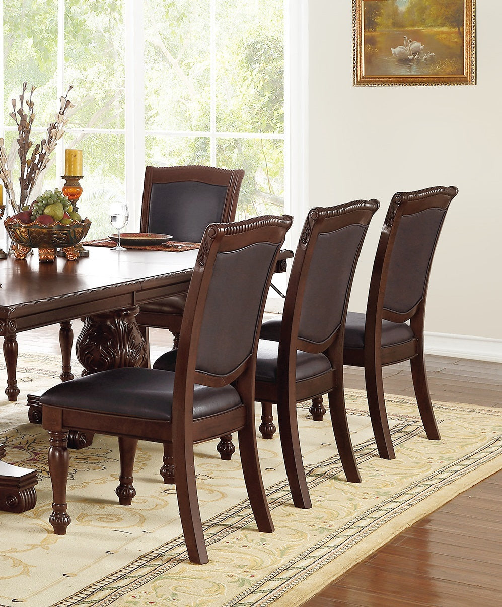 Gorgeous Formal Set Of 2 Side Chairs Brown Color Rubberwood Dining Room Furniture Faux Leather Upholstered Seat Brown Brown Dining Room Luxury,Traditional Dining Chairs Rubberwood Solid Back Rubber Wood