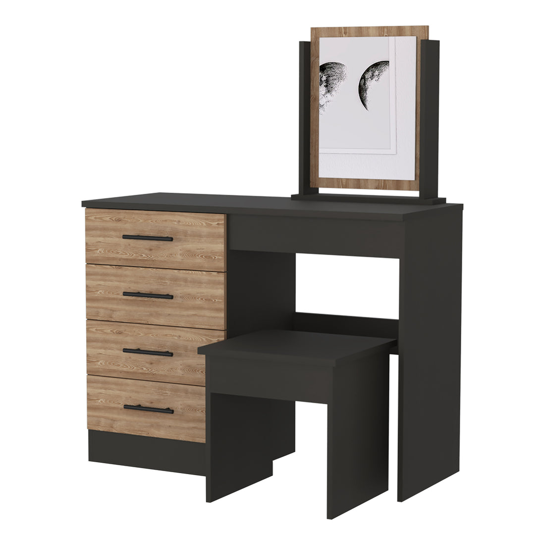 Black And Pine 4 Drawer Makeup Dressing Table With Stool Black Particle Board