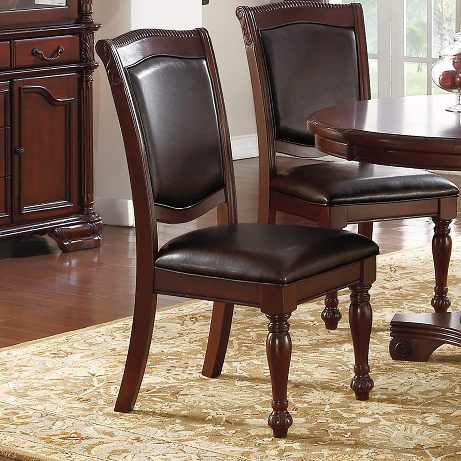 Gorgeous Formal Set Of 2 Side Chairs Brown Color Rubberwood Dining Room Furniture Faux Leather Upholstered Seat Brown Brown Dining Room Luxury,Traditional Dining Chairs Rubberwood Solid Back Rubber Wood