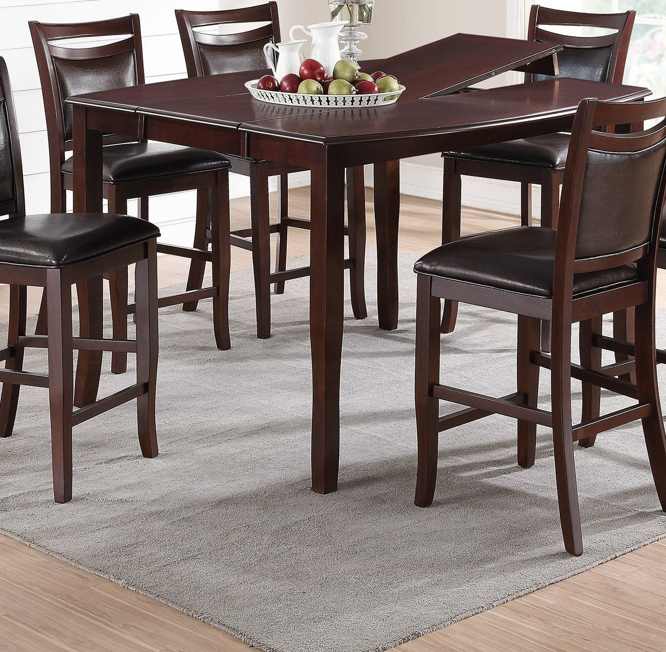 Dining Room Furniture Dark Brown Counter Height Dining Table W Butterfly Leaf 6X High Chairs Wooden Top 7Pc Set Table Contemporary Dark Brown Dining Room Contemporary,Modern Rubber Wood