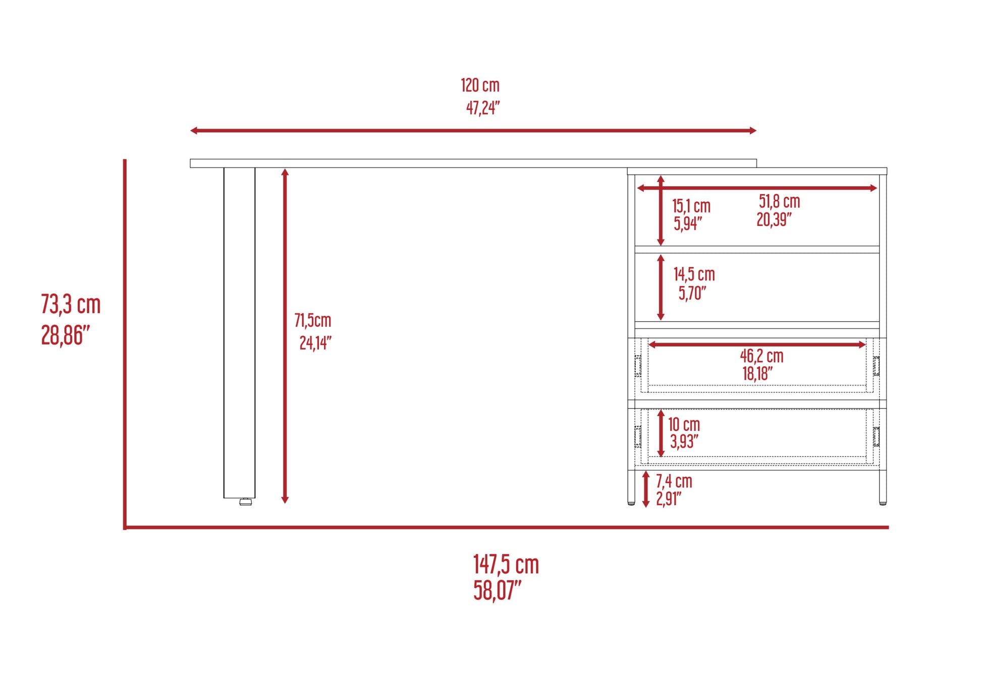 Light Gray 2 Drawer 2 Shelf Writing Desk Light Gray Particle Board