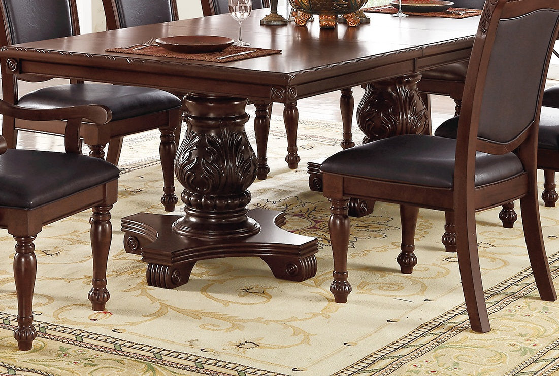 Majestic Royal Dining Room Table W Leaf 2X Arm Chairs And 6X Side Chairs Brown 9Pc Set Rubberwood Dining Table Double Pedestal Base Rectangle Table Brown Wood Dining Room Solid Wood Rubberwood Rectangular Dining Table With Chair Upholstered Chair Wood