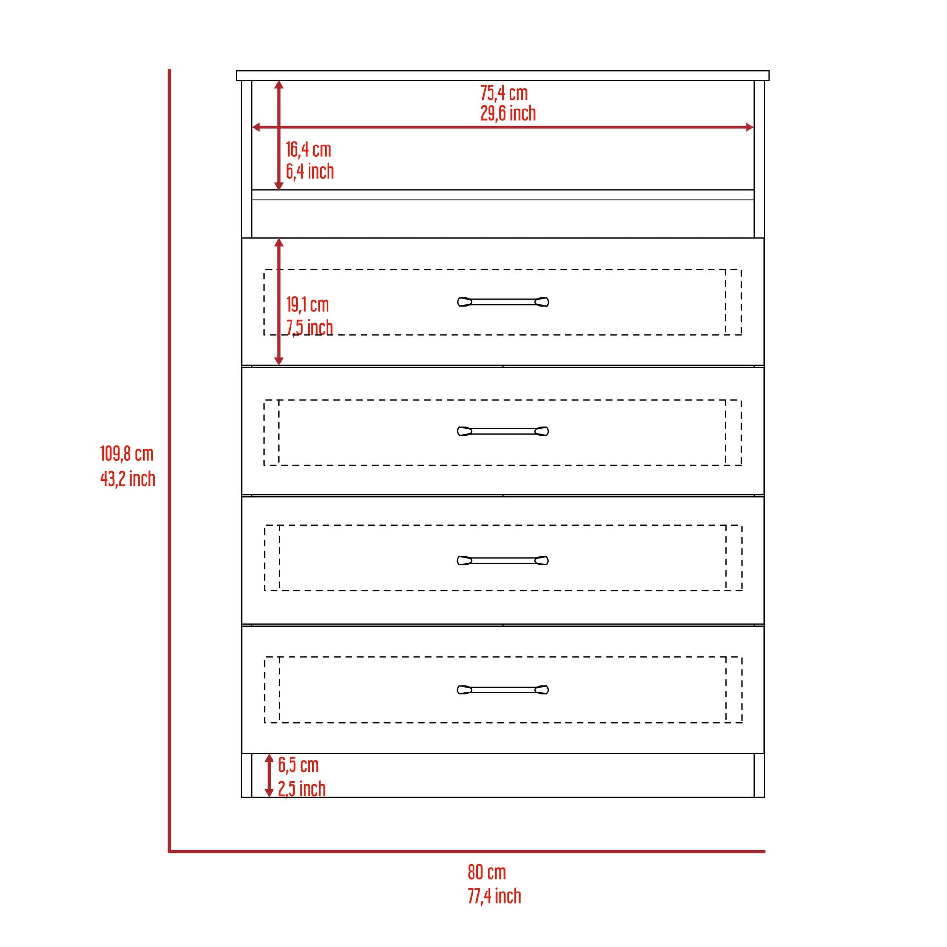 Cassville 4 Drawer 1 Shelf Dresser White White Particle Board