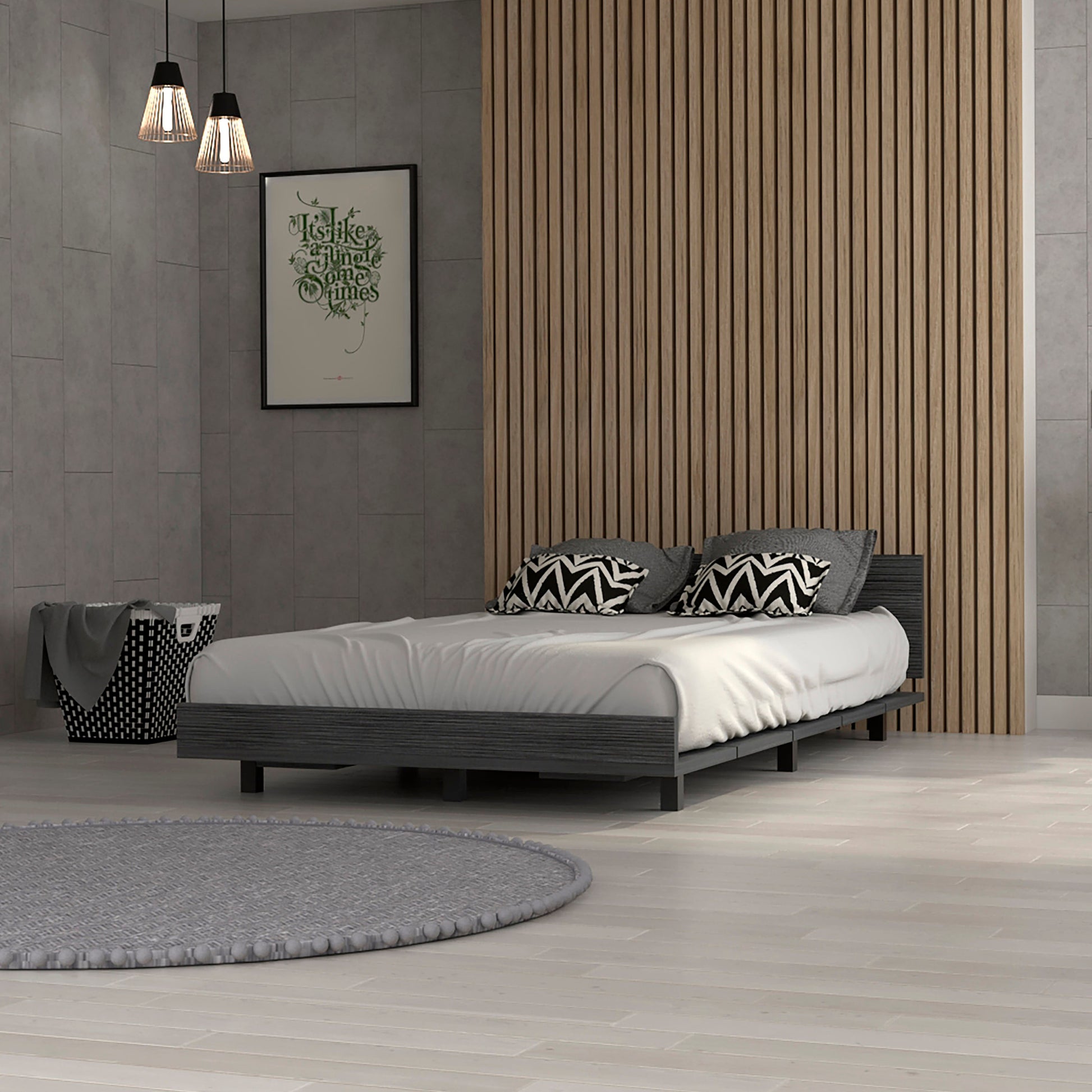 Nimmo Twin Bed Frame Smokey Oak Twin Gray Particle Board