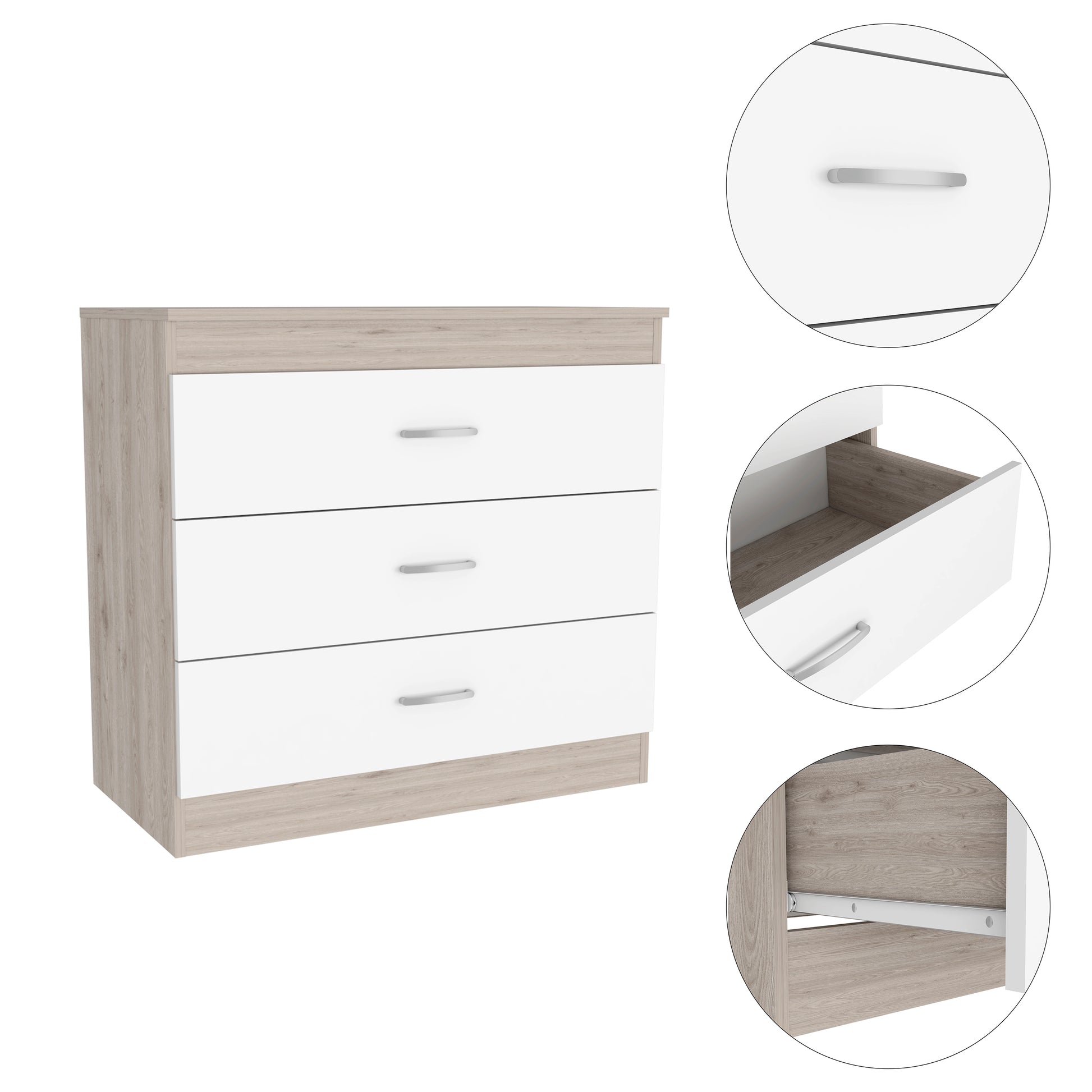 Bethage 3 Drawer Dresser White White Particle Board