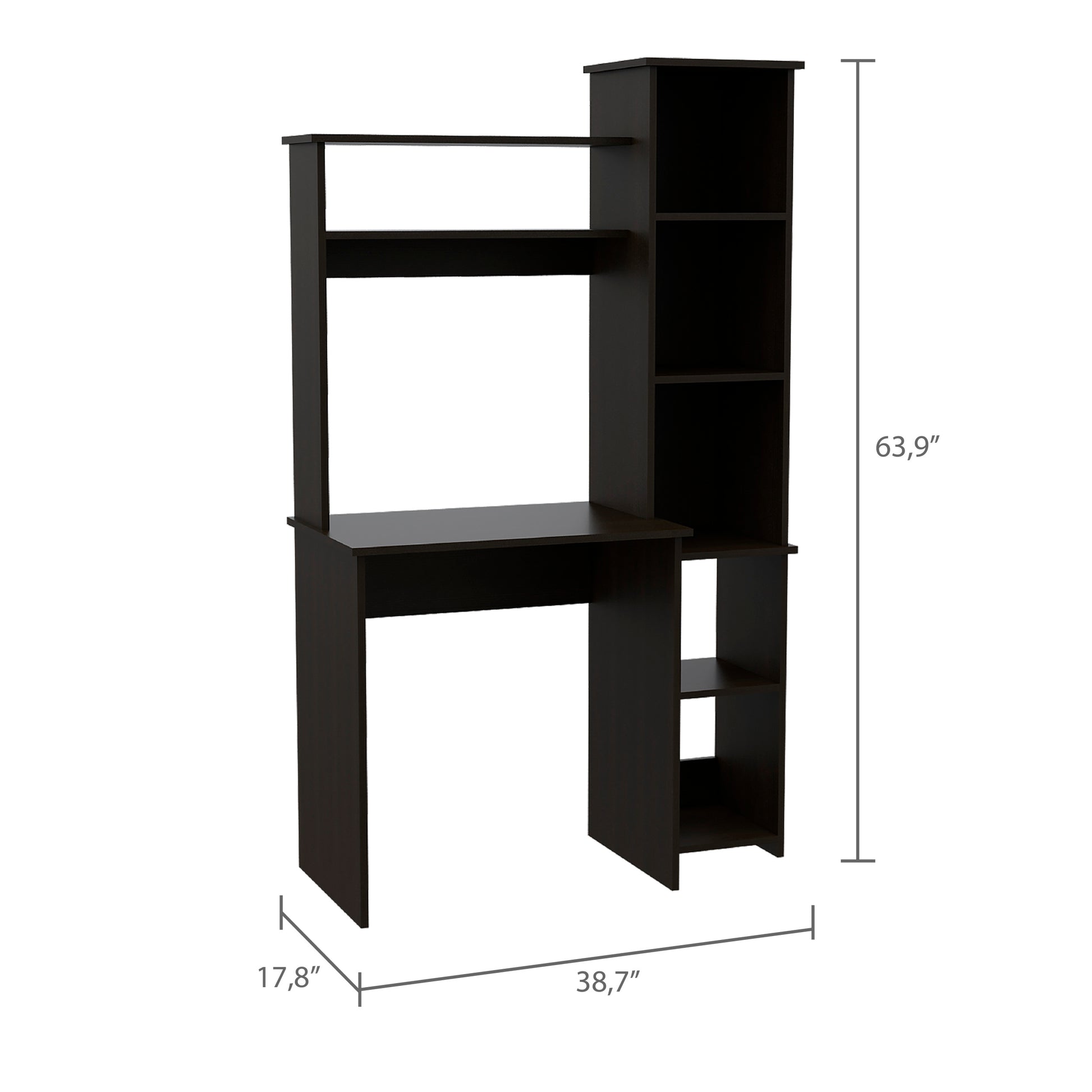 Black Wengue 6 Shelf Writing Desk With Built In Bookcase Black Particle Board