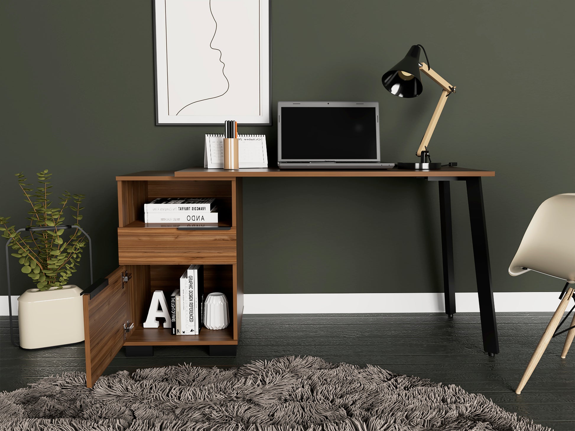 Mahogany Writing Desk With Built In Cabinet Brown Particle Board