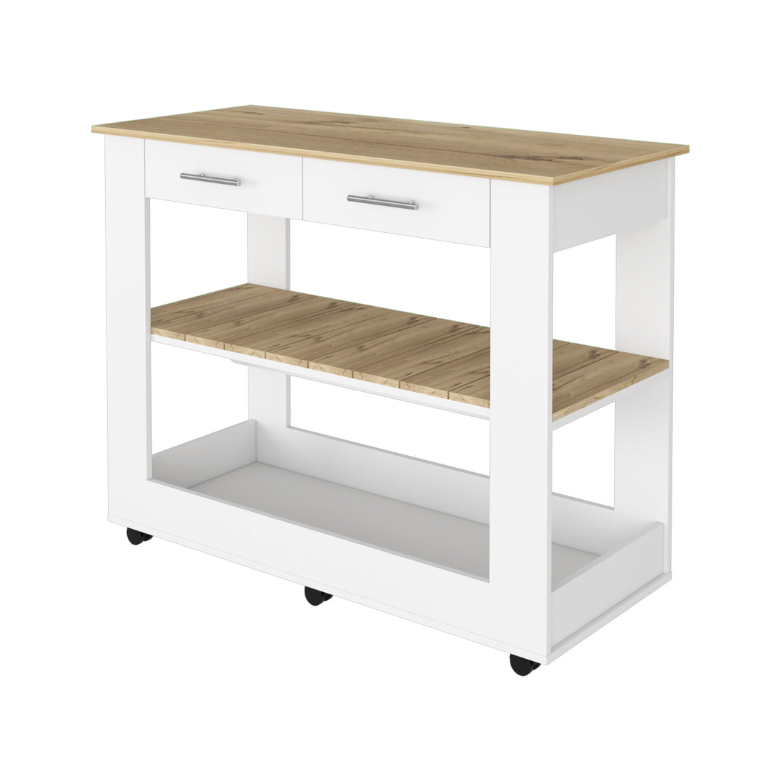 Rockaway 2 Drawer 2 Shelf Kitchen Island White And Light Oak White Particle Board