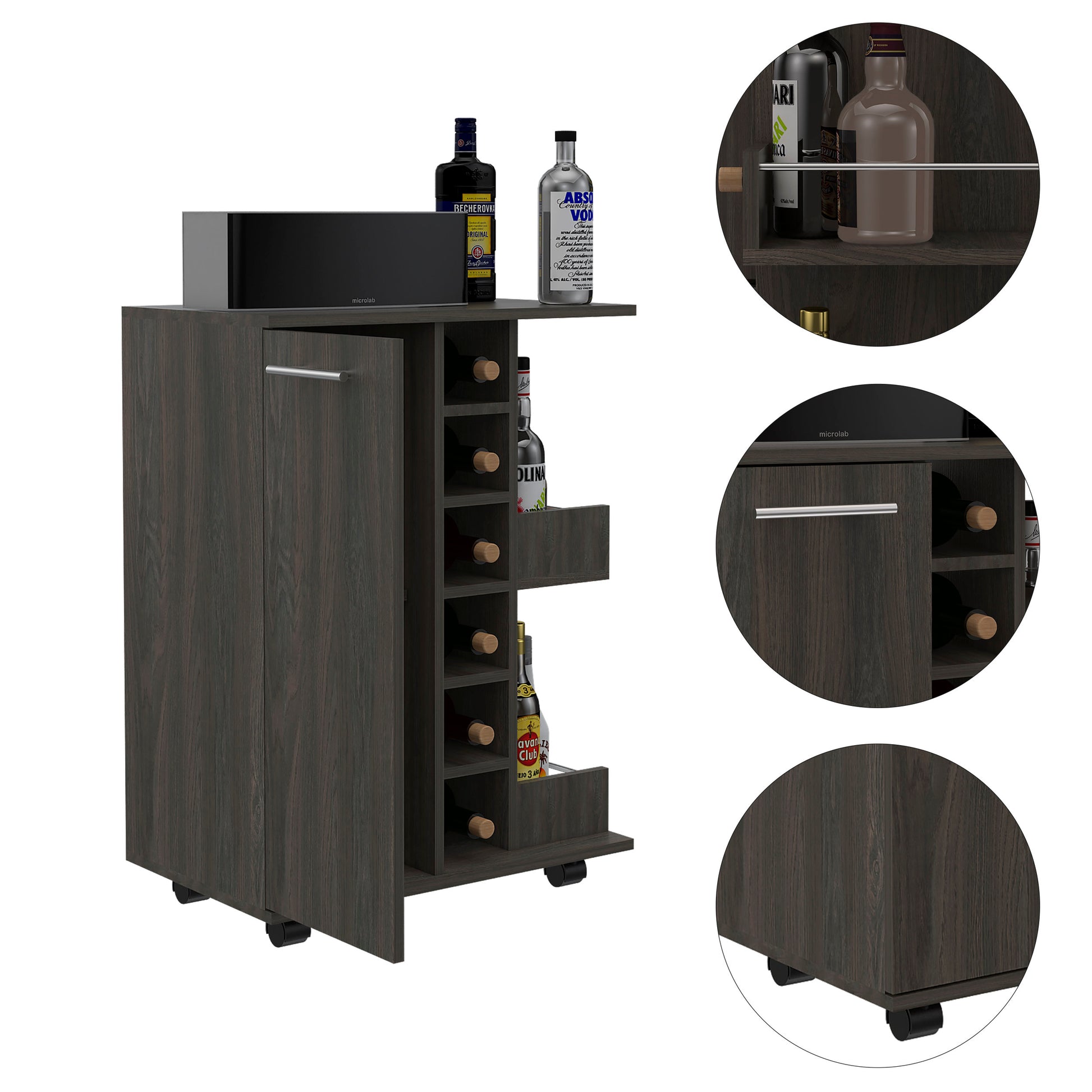 Bartlet 2 Shelf 6 Bottle Bar Cart With Division Carbon Espresso Brown Particle Board