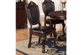 Classic Formal Dining Room Table And 4X Side Chairs Brown 5Pc Set Dining Table Pedestal Base Antique Round Table Faux Leather Upholstered Chair Brown Wood Dining Room Solid Wood Rubberwood Round Dining Table With Chair Wood Wood Brown Solid Back Seats 4