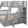 Twin Over Full Bunk Bed With Drawers Ladder And Storage Staircase, Gray Gray Solid Wood Mdf