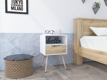 Haverson 1 Drawer 1 Shelf Nightstand White And Light Oak White Particle Board