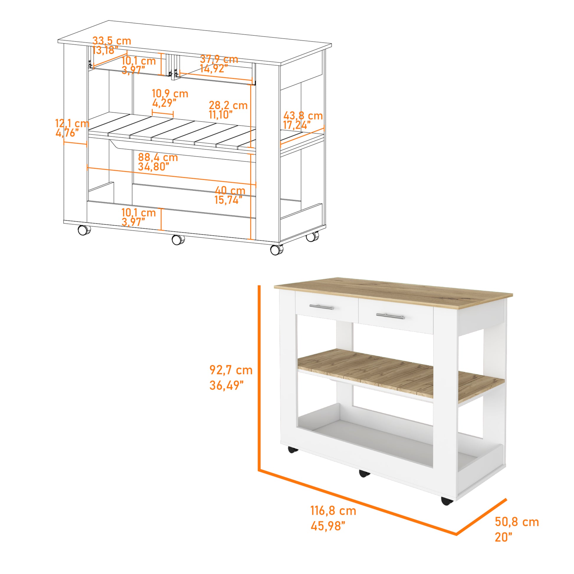 Rockaway 2 Drawer 2 Shelf Kitchen Island White And Light Oak White Particle Board