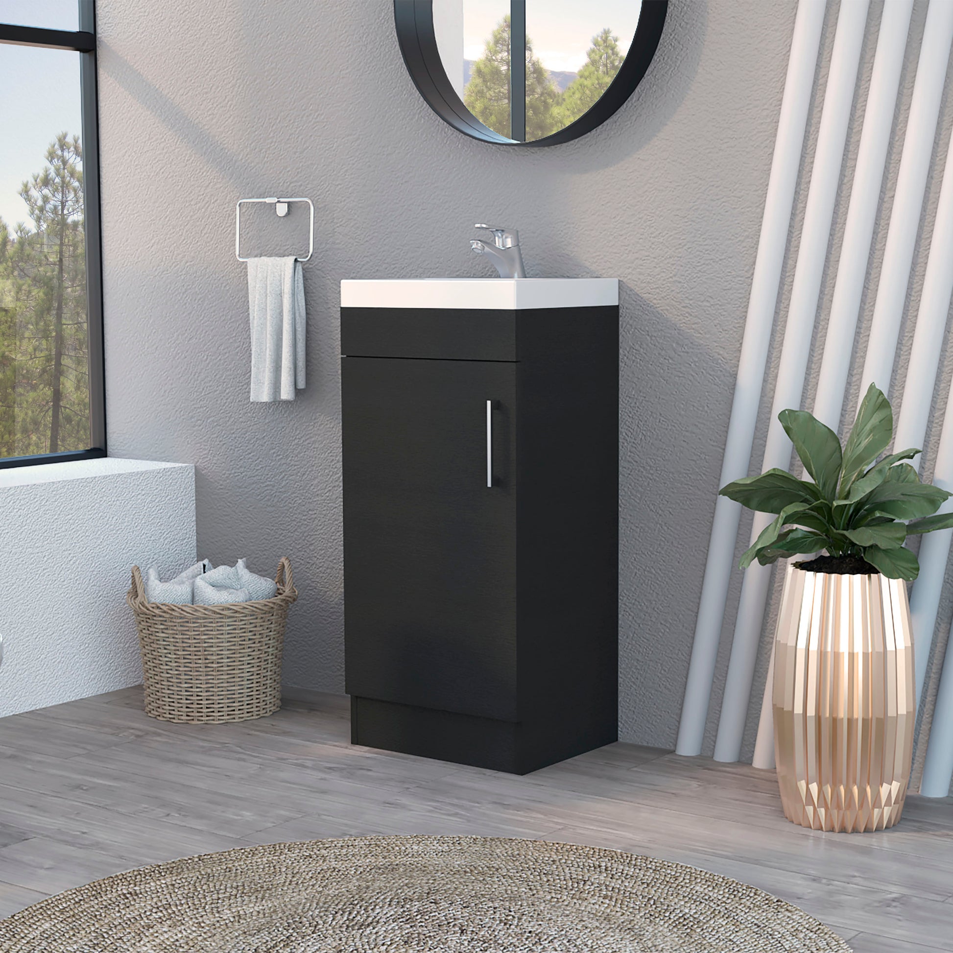 Black Wengue Rectangle Bathroom Vanity Black Particle Board