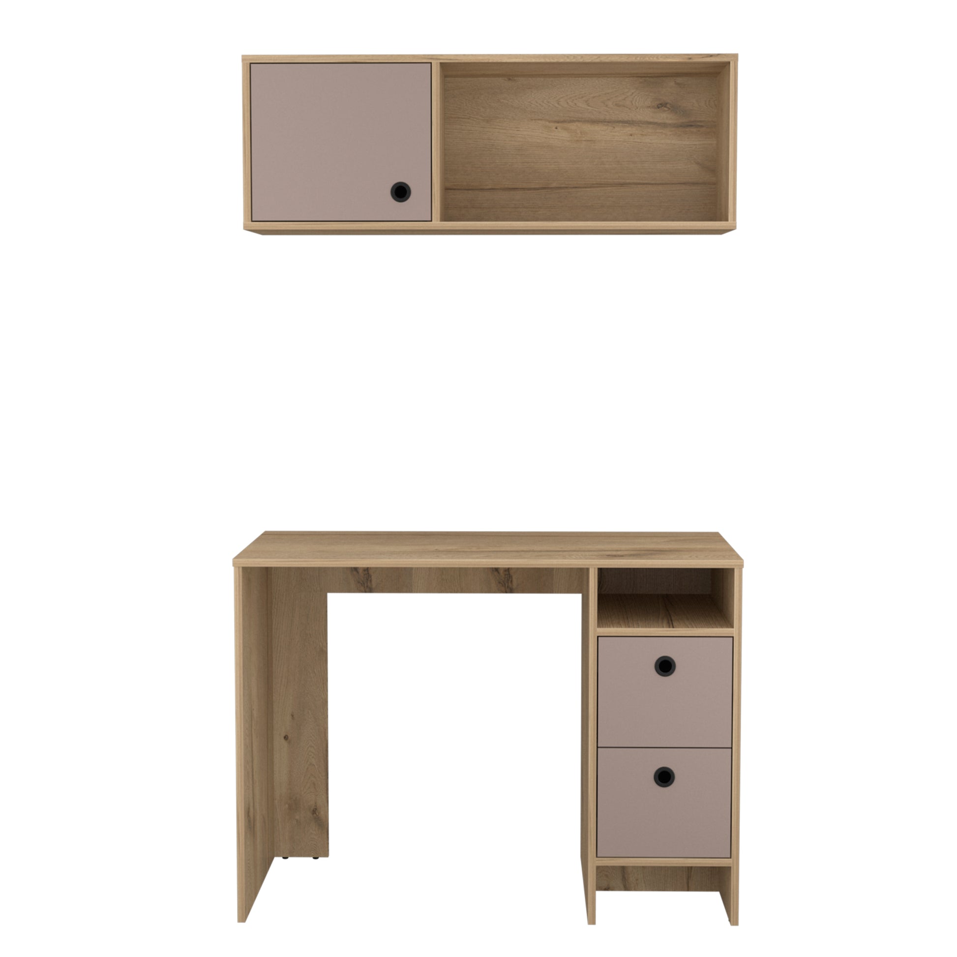 Light Oak And Taupe 2 Shelf 3 Drawer 2 Piece Office Set Light Oak Particle Board