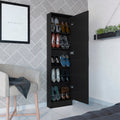 Black Wengue Rectangle Tall Shoe Cabinet With Mirror Black Particle Board