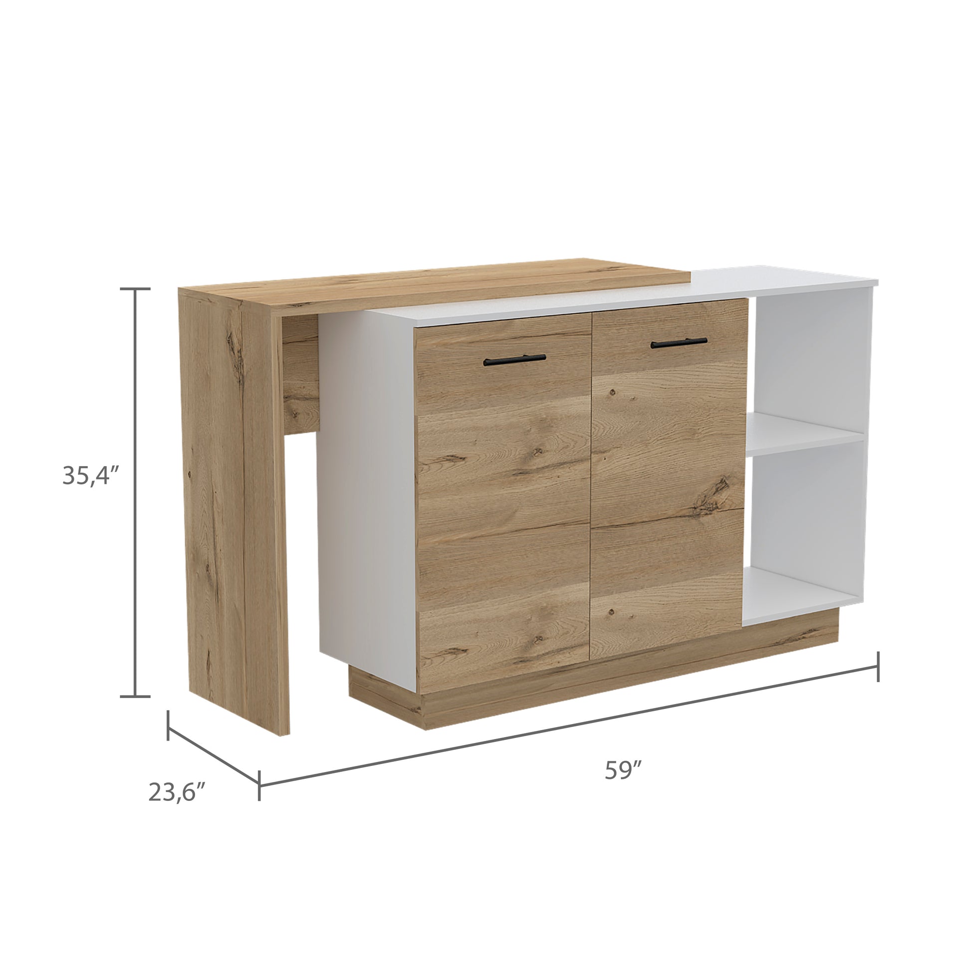 Chesterfield 2 Shelf 1 Drawer 3 Division Kitchen Island White White Particle Board