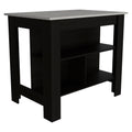 Rockaway 3 Shelf Kitchen Island Black And Ibiza Marble Black Particle Board