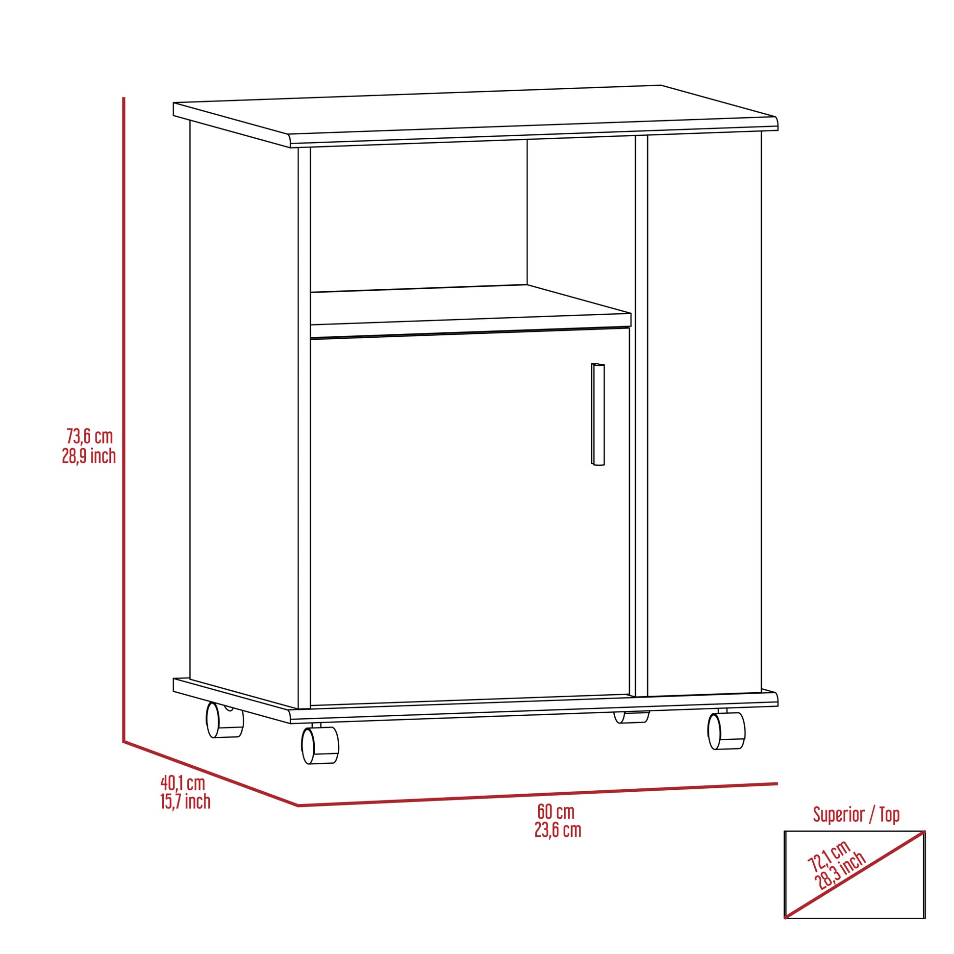 Correy 4 Shelf Microwave Cabinet With Caster White White Particle Board