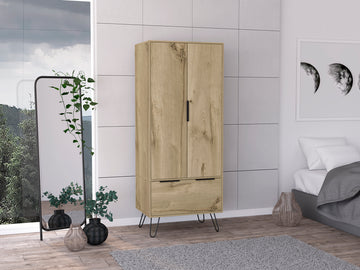 Light Oak Wooden Wardrobe With 2 Doors And 1 Drawer Light Oak Particle Board
