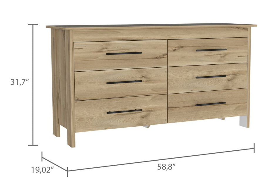 Southington 6 Drawer Rectangle Dresser Light Oak And White Beige Particle Board