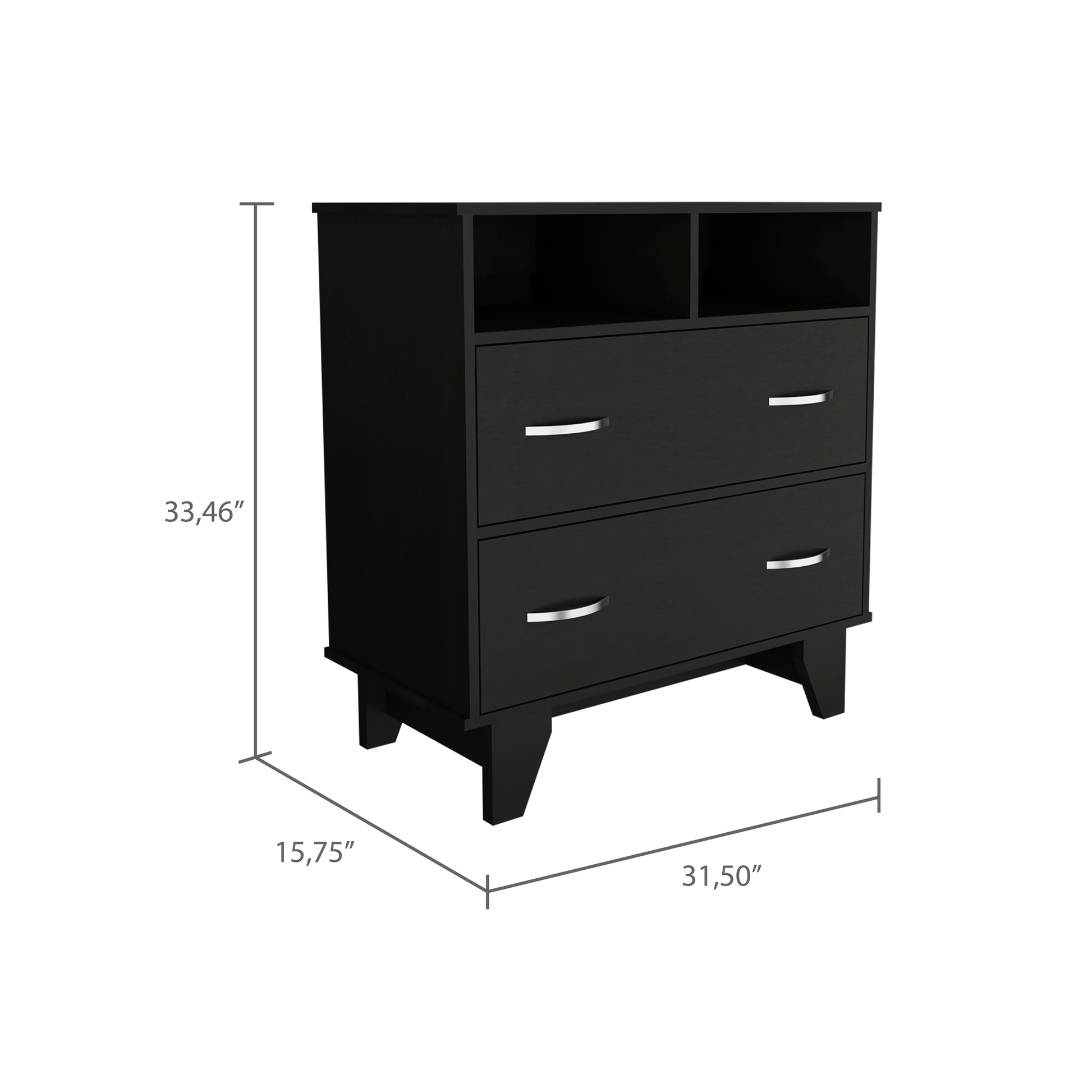 Aaron 2 Drawer 2 Shelf Dresser Black Wengue Black Particle Board