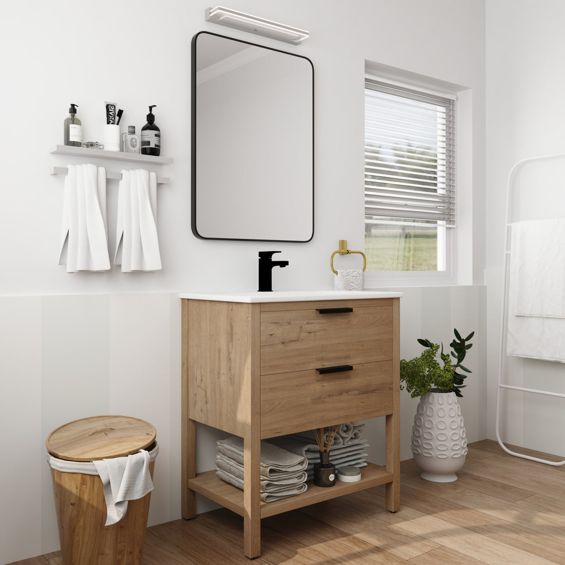 30 Inch Bathroom Vanity Plywood With 2 Drawers Bvb01030Imo Bl9075B 2 Imitative Oak 1 Bathroom Freestanding Modern Plywood