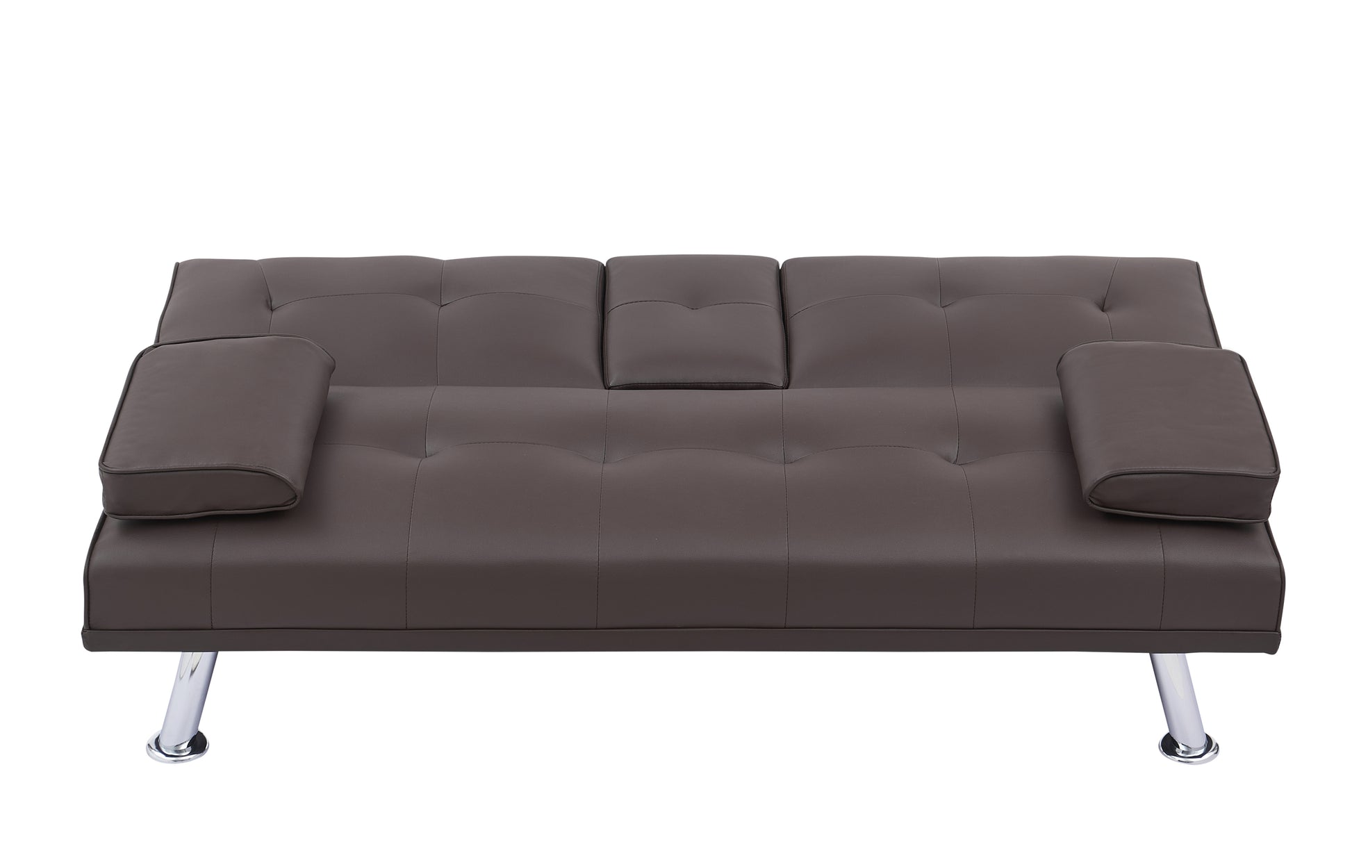 Video Brown Leather Multifunctional Double Folding Sofa Bed For Office With Coffee Table Brown Foam Pvc 2 Seat