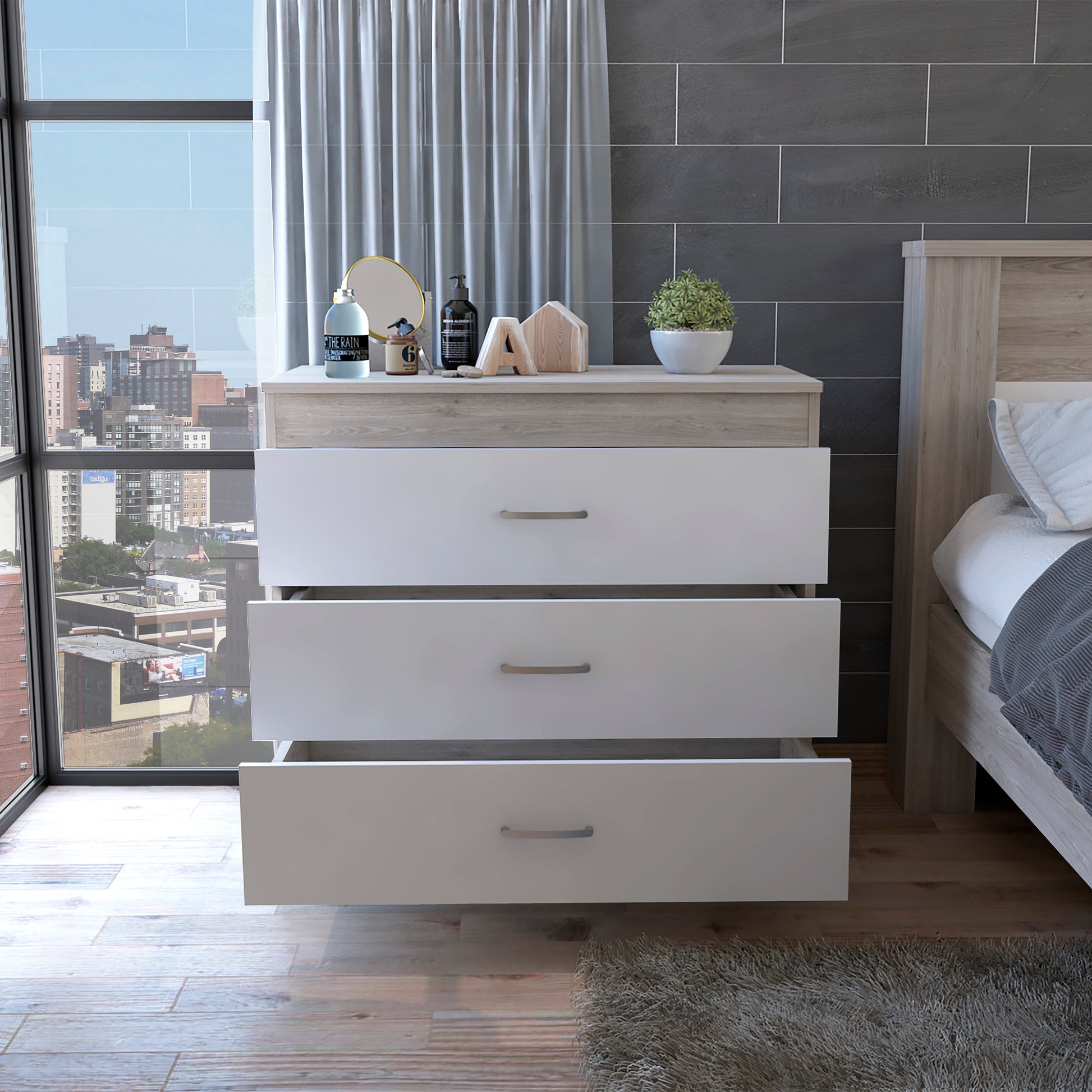 Bethage 3 Drawer Dresser White White Particle Board