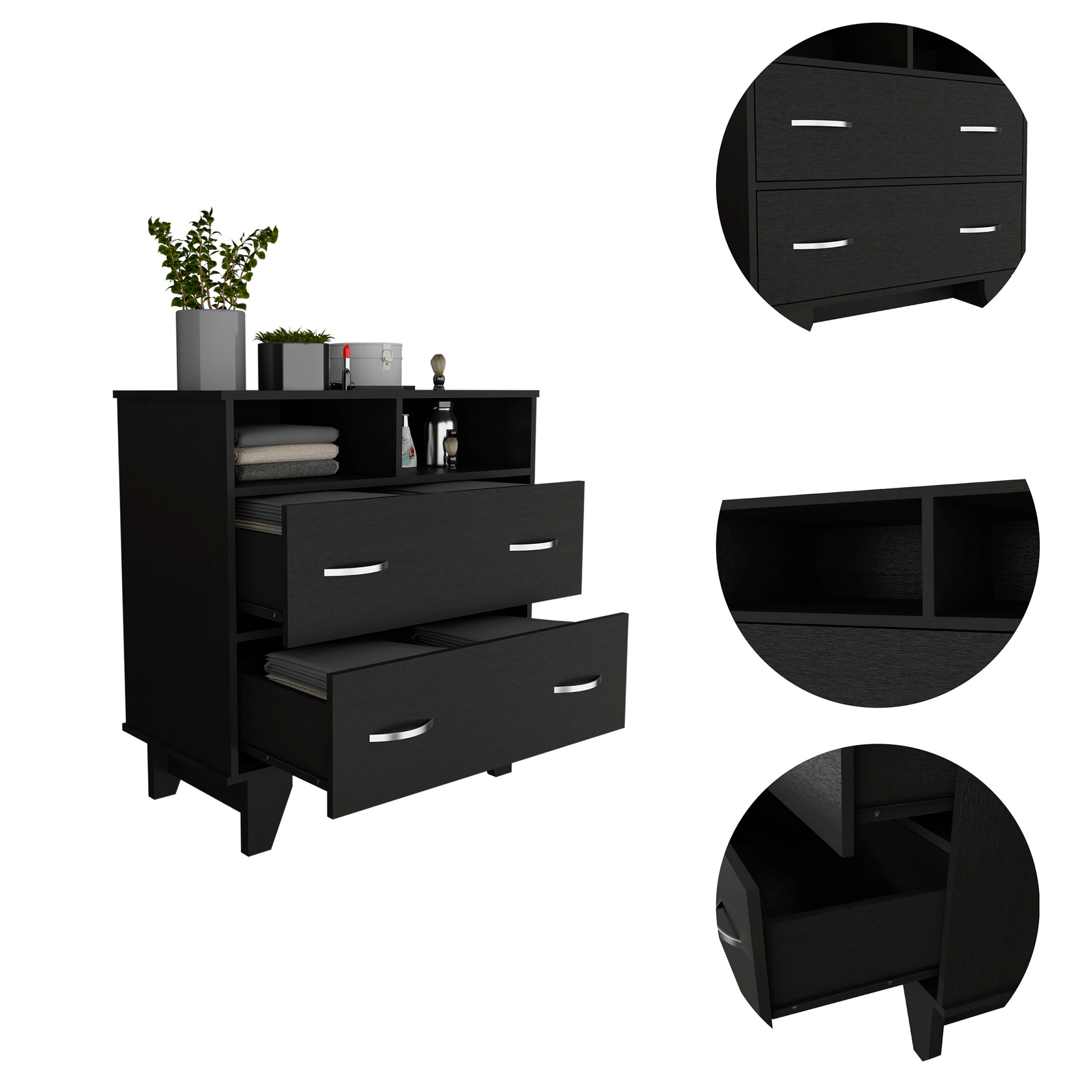 Aaron 2 Drawer 2 Shelf Dresser Black Wengue Black Particle Board