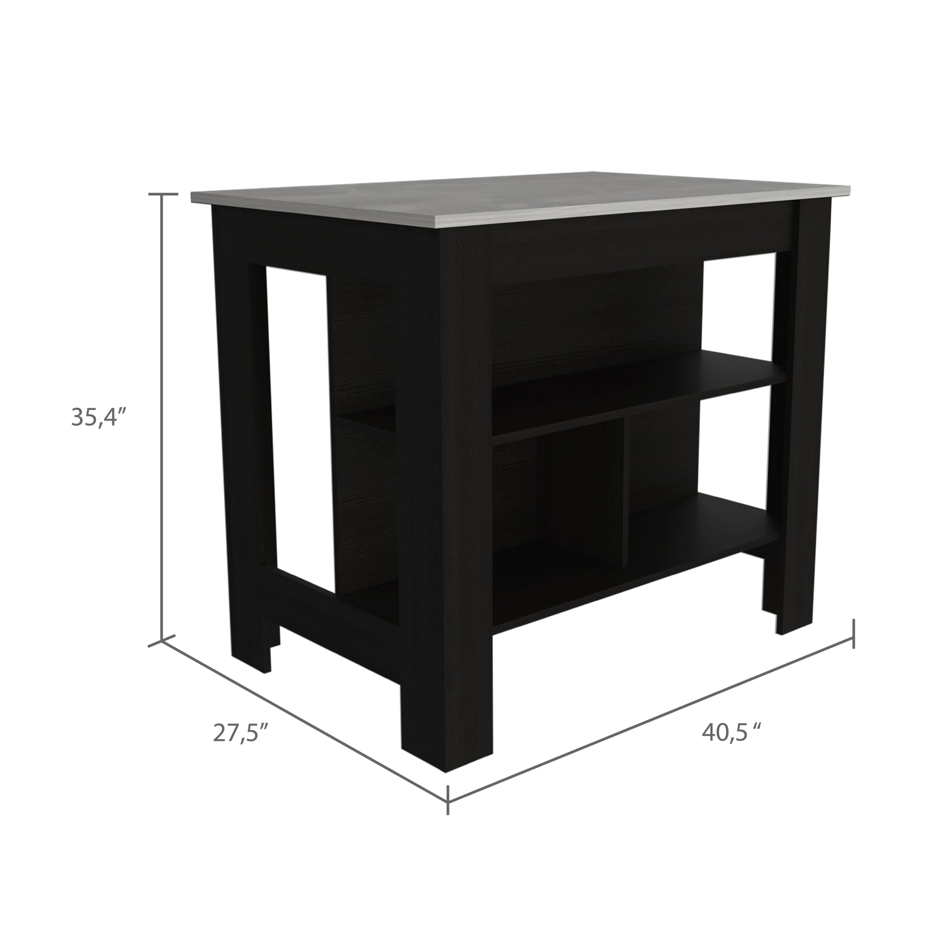 Rockaway 3 Shelf Kitchen Island Black And Ibiza Marble Black Particle Board