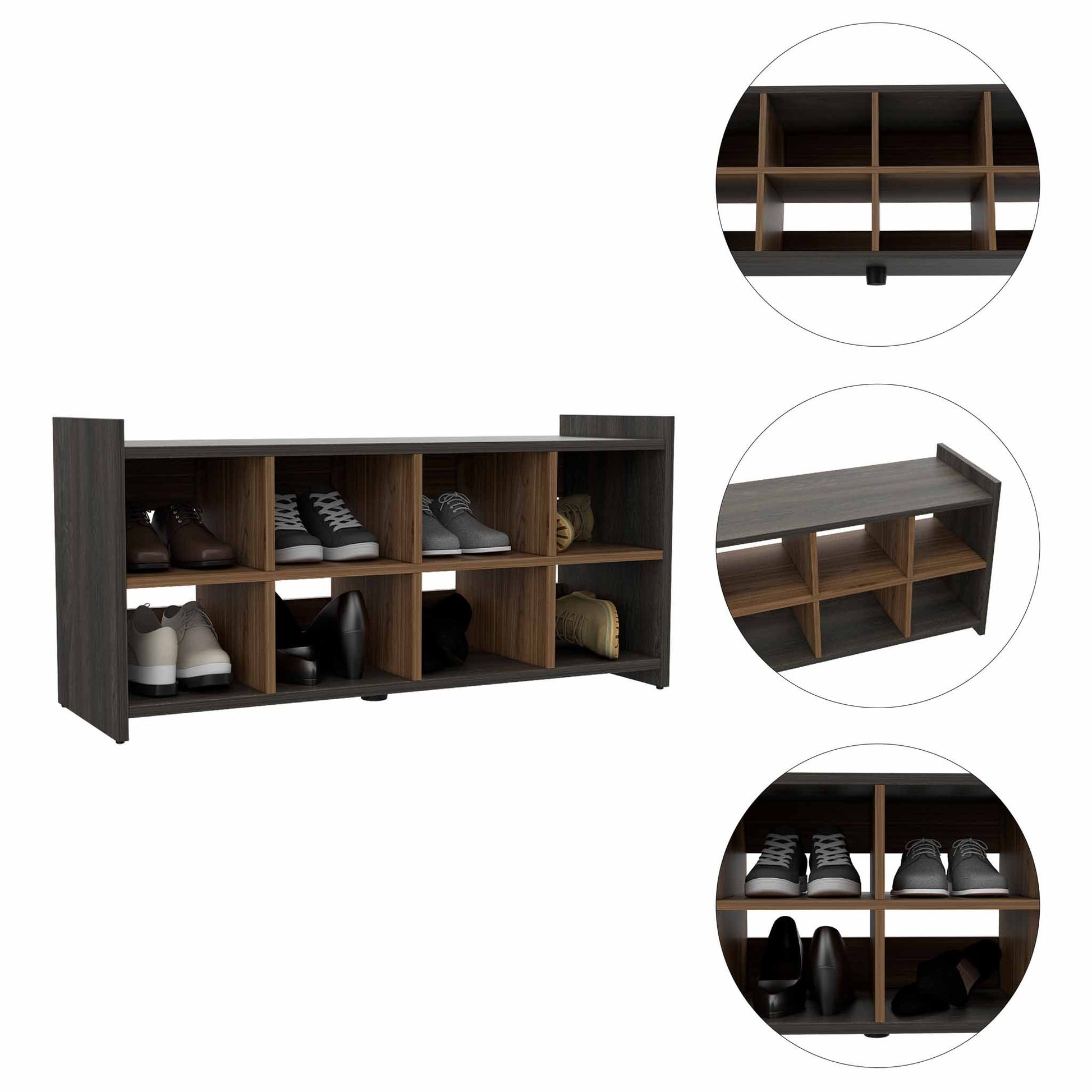 Rafael 8 Compartment Rectangle Entryway Shoe Rack Carbon Espresso Brown Particle Board