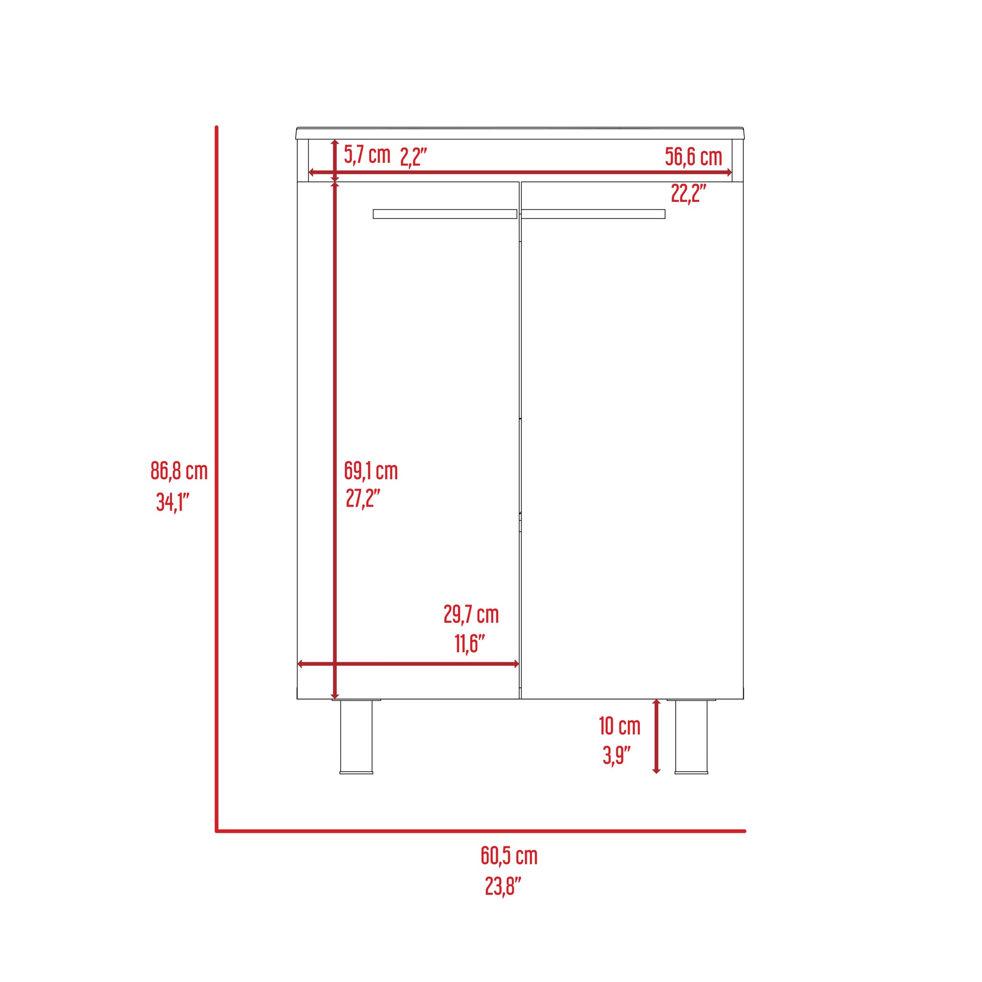 Sienna 2 Door Rectangle Freestanding Vanity Cabinet White White Particle Board