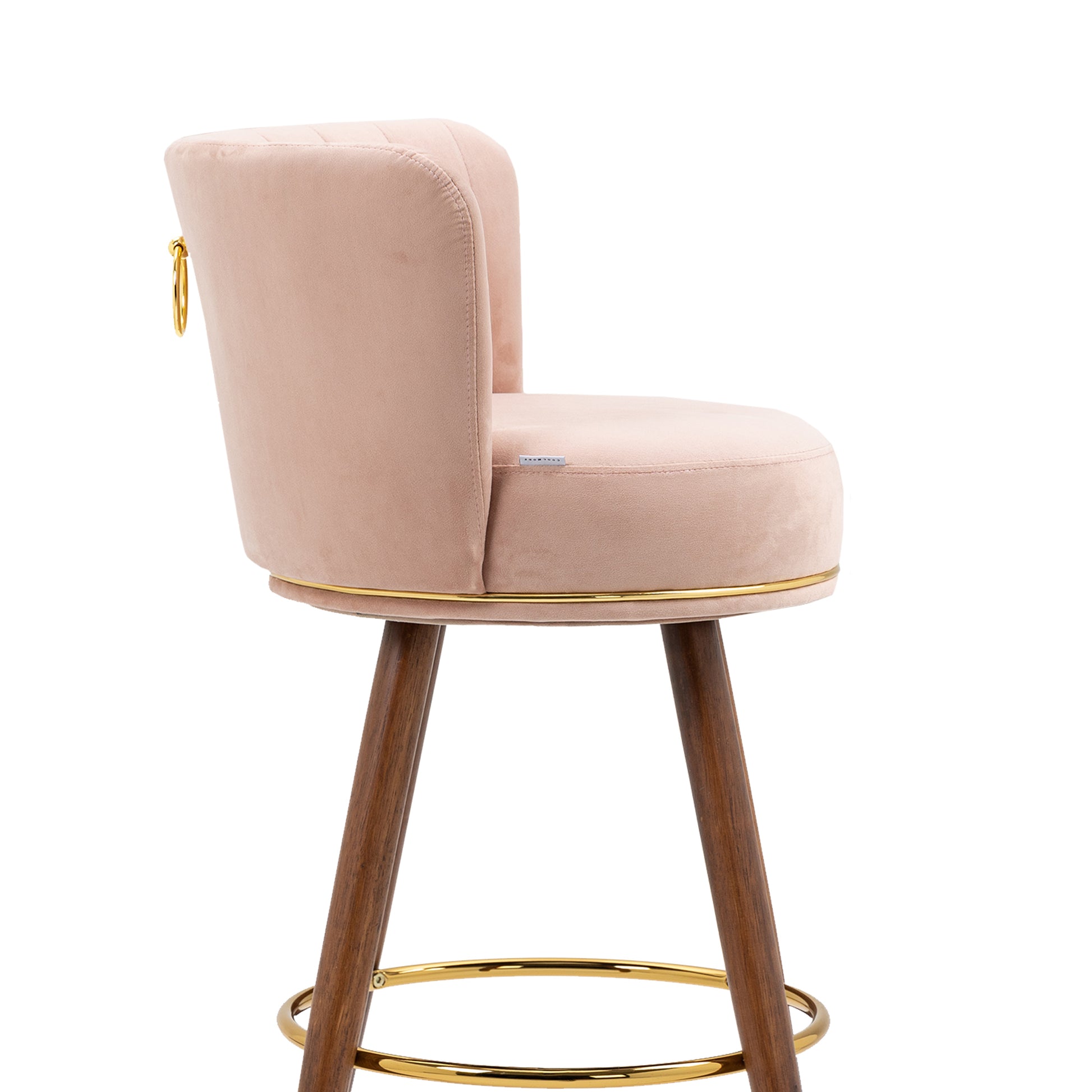 Coolmore Counter Height Bar Stools Set Of 2 For Kitchen Counter Solid Wood Legs With Fabric With A Fixed Height Of 360 Degrees Pink Solid Wood