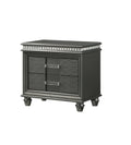 1Pc Modern Glam Style Dark Gray Finish Crystal Inlay Edges Two Drawer Nightstand Dark Gray Solid Wood