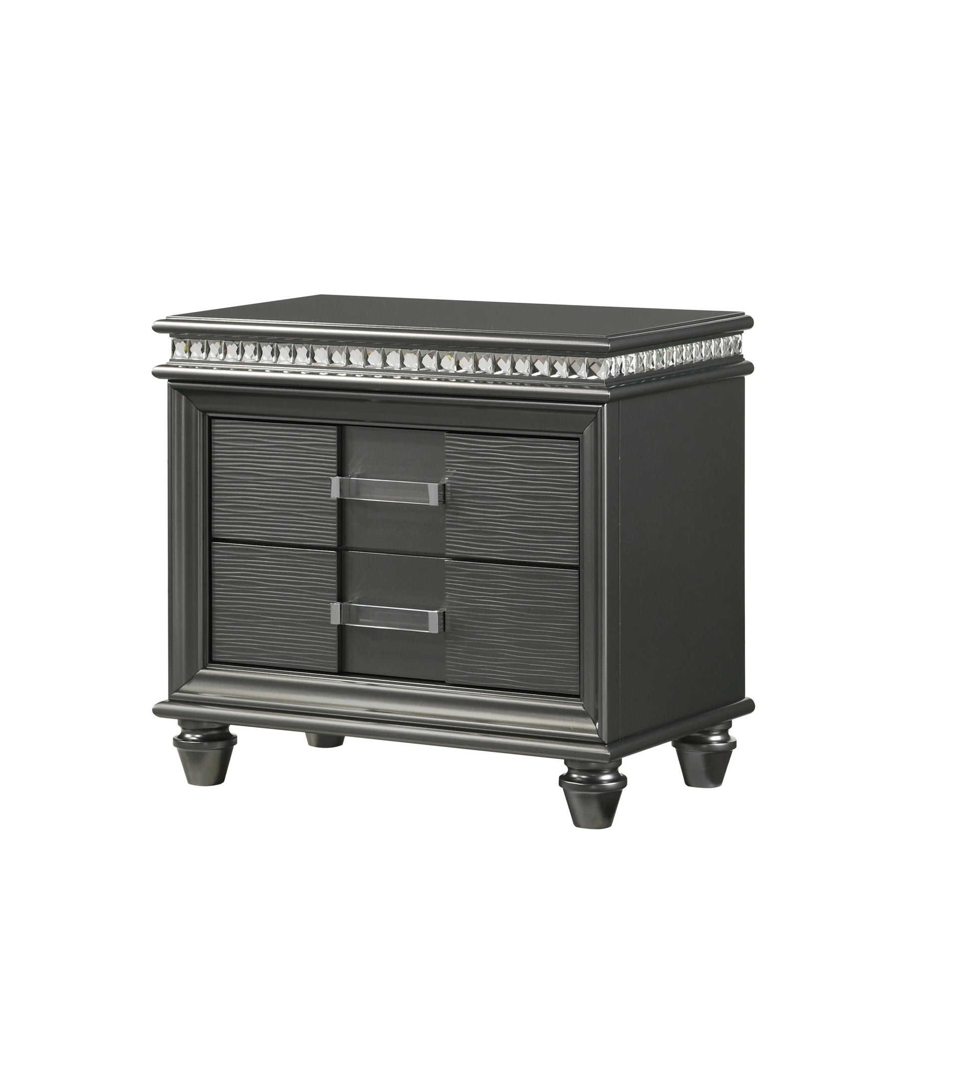 1Pc Modern Glam Style Dark Gray Finish Crystal Inlay Edges Two Drawer Nightstand Dark Gray Solid Wood