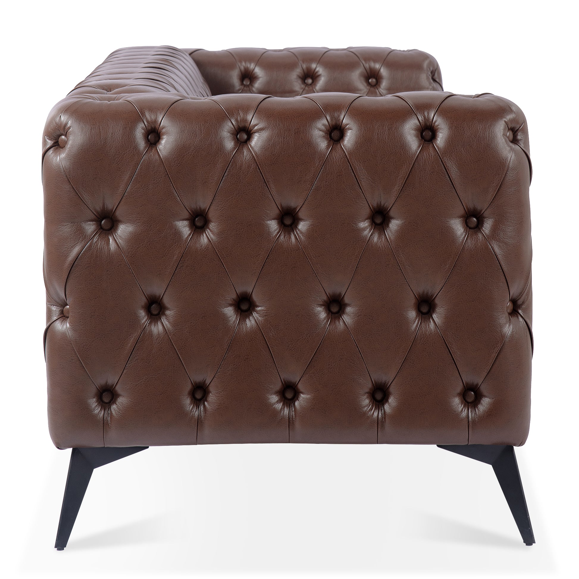 84.06Inch Width Traditional Square Arm Removable Cushion 3 Seater Sofa Dark Brown Foam Pu