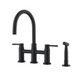 Double Handle Bridge Kitchen Faucet With Side Spray Matte Black Stainless Steel