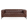 84.06Inch Width Traditional Square Arm Removable Cushion 3 Seater Sofa Dark Brown Foam Pu