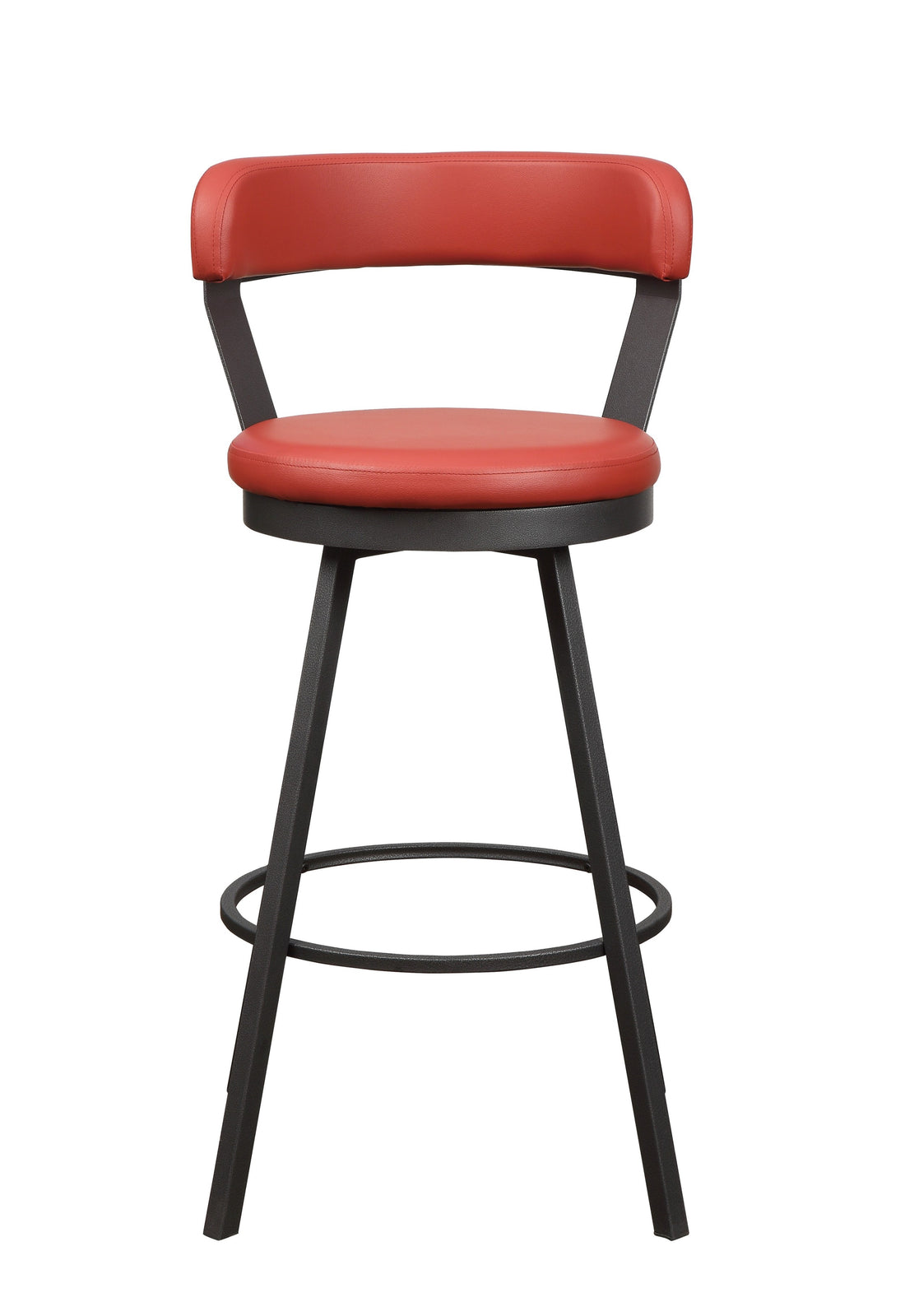 Red Faux Leather Upholstered Metal Base Chairs Set Of 2Pc 360 Degree Swivel Bar Height Design Pub Chairs Casual Style Red Dining Room Bar Stools Metal